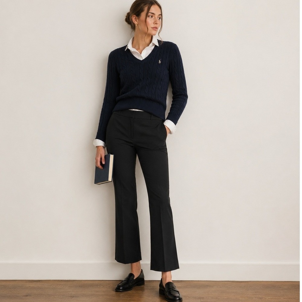 J.Crew Kelsey Pants Black Trouser Flare Cropped Preppy Minimalist Academia Sz 12